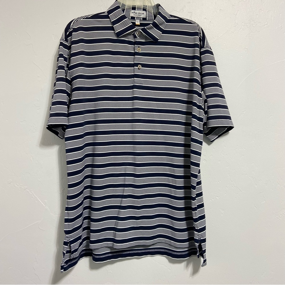 Peter Millar Summer Comfort Navy White Short Sleeve Men's Polo Size Large